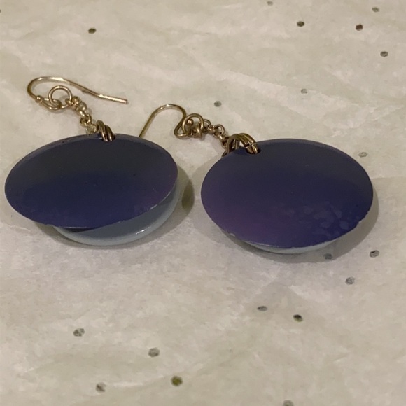 🦄 Blue and Silver Tone Circular Dangling Earrings - Picture 4 of 9